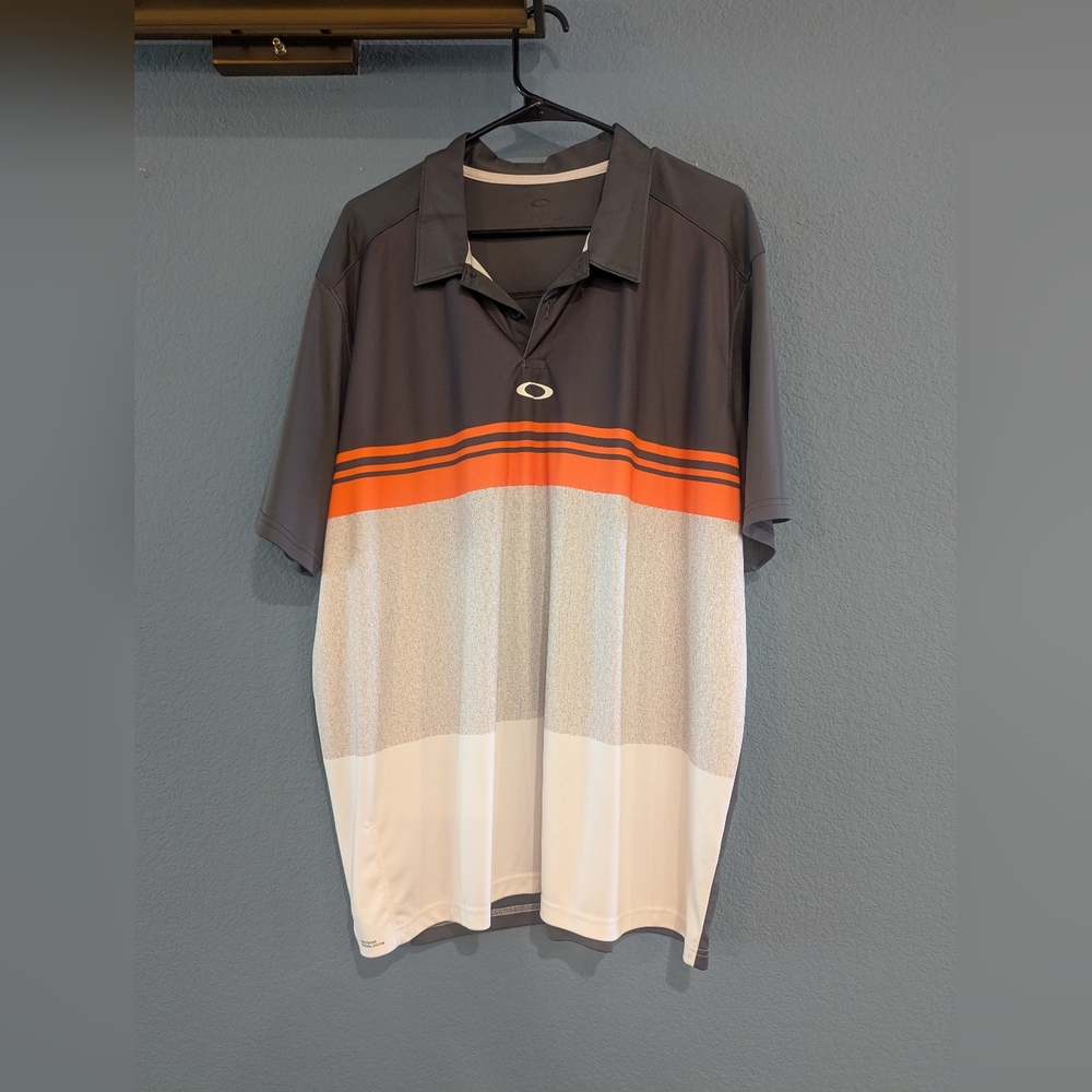 Oakley Men's Gray and Orange Polo Shirt